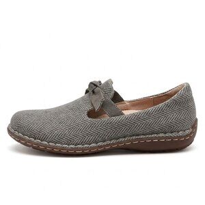Børn Women’s 7.5 Brown Herringbone Suede Mary Jane Loafers Bow Accent Flat
